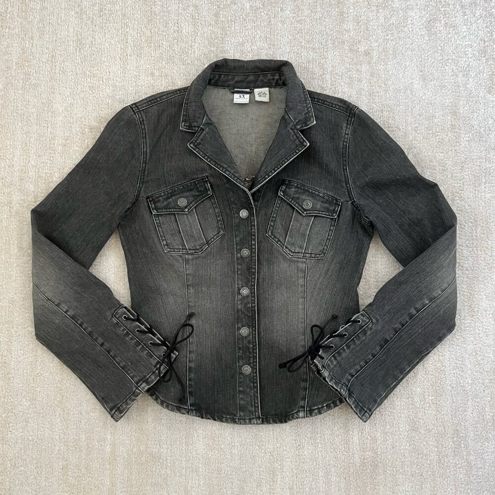 A/X Armani Exchange Jeans Denim Jacket L Lace Up Sleeves